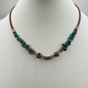 Elegant Beaded Necklace with Turquoise and Copper Accents